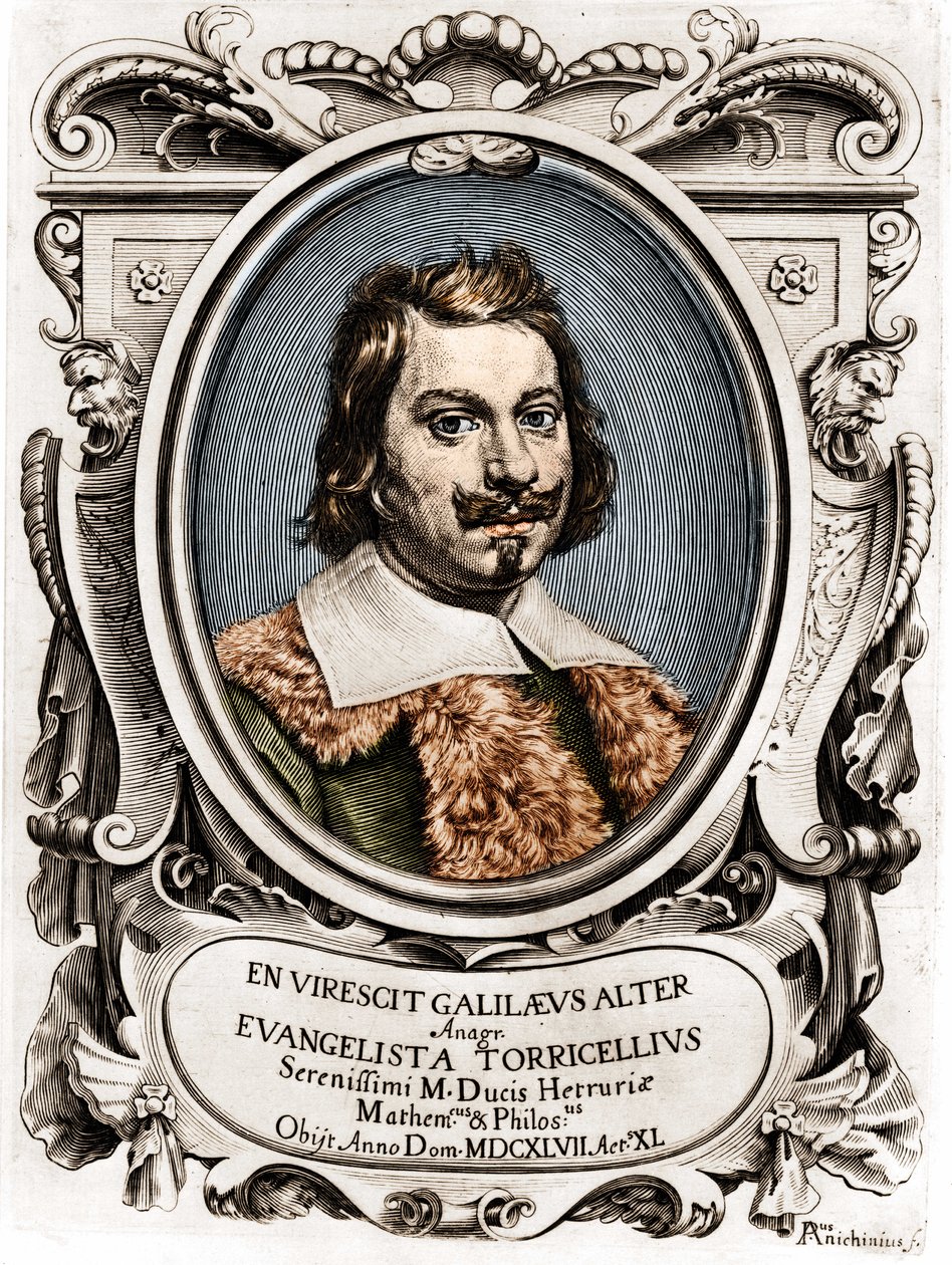 Evangelista Torricelli或Toricelli（1608 - 1647）的肖像，意大利物理学家。17世纪的雕刻。 作者 未知艺术家