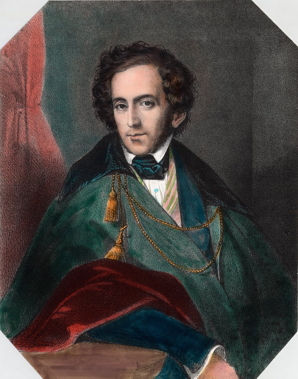 Felix Mendelssohn (1809 - 1847)，德国指挥家和作曲家的肖像。 19 世纪的雕刻。 私人收藏。 作者 未知艺术家