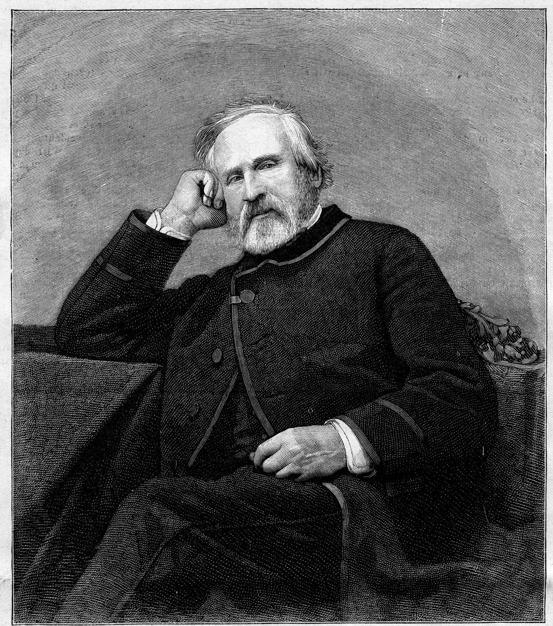 法国画家Francois Auguste Biard (1798-1882)的肖像。1882年7月1日《世界画报》第1318期上的版画。 作者 未知艺术家
