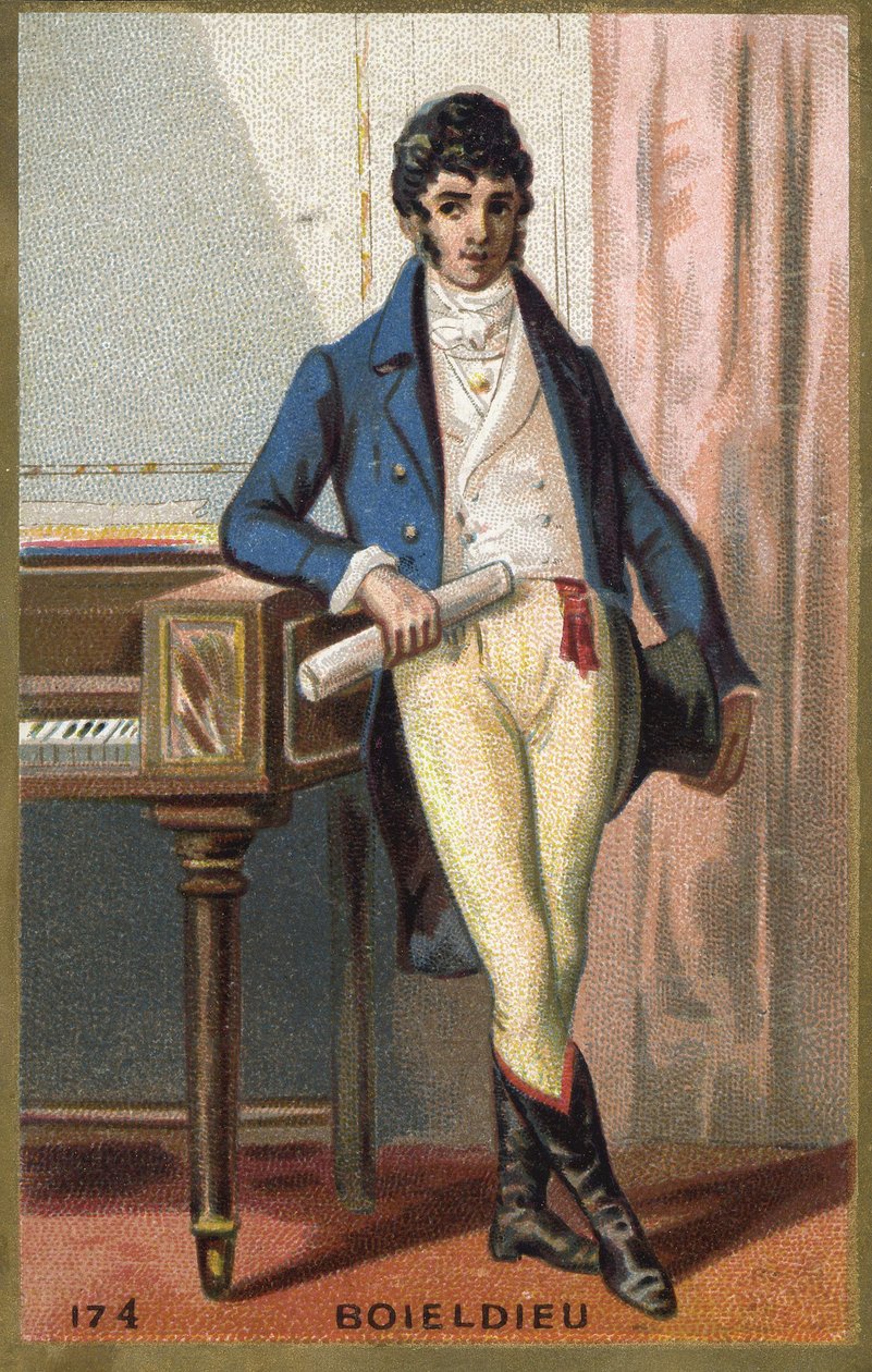 法国作曲家弗朗索瓦-阿德里安-布尔迪厄（1775 - 1834）的画像。19世纪末的彩色石版画。 作者 未知艺术家