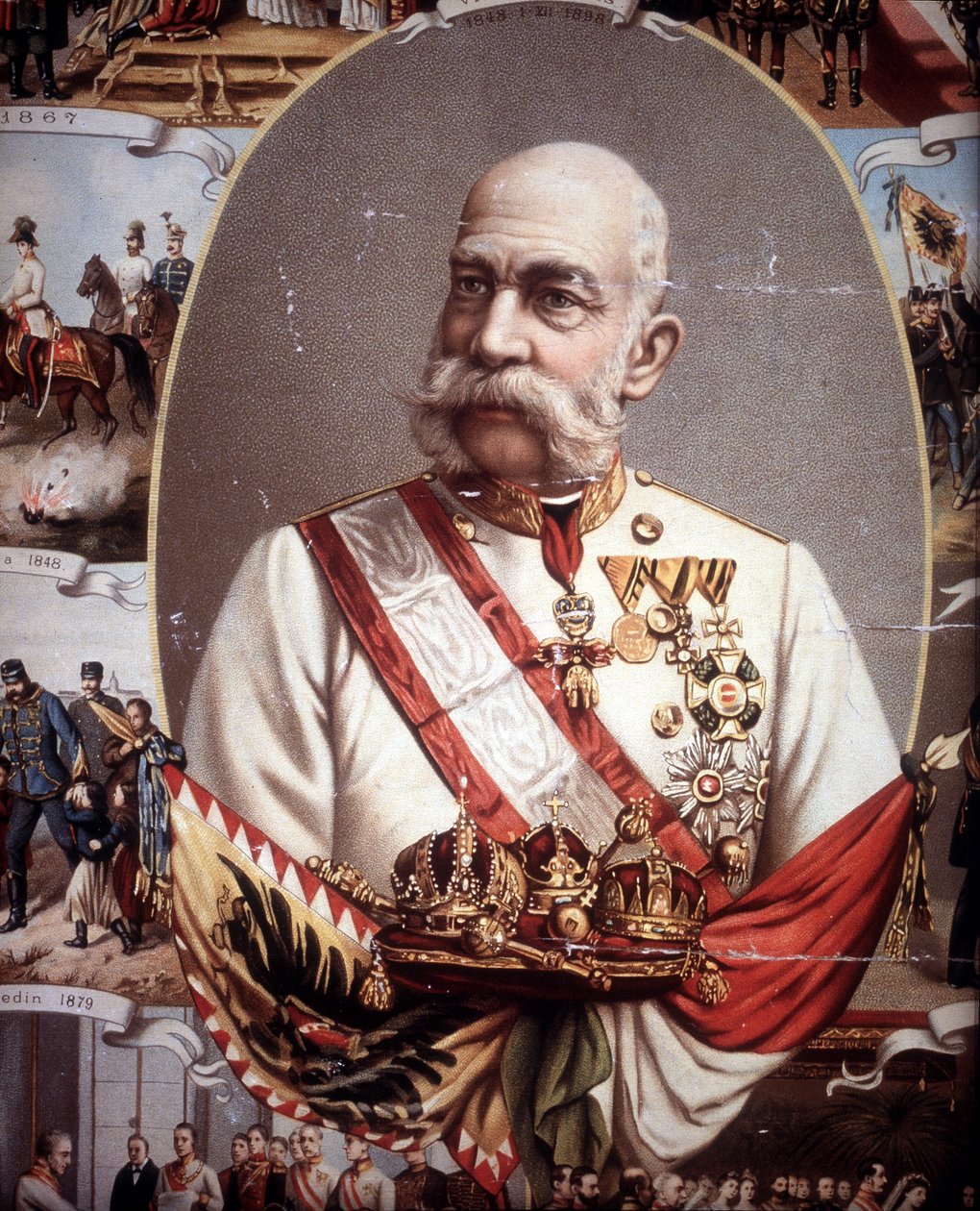 弗朗索瓦约瑟夫一世 (1830 -1916) 的肖像。 奥地利皇帝和匈牙利国王。 19 世纪后期的彩色石版画 作者 未知艺术家