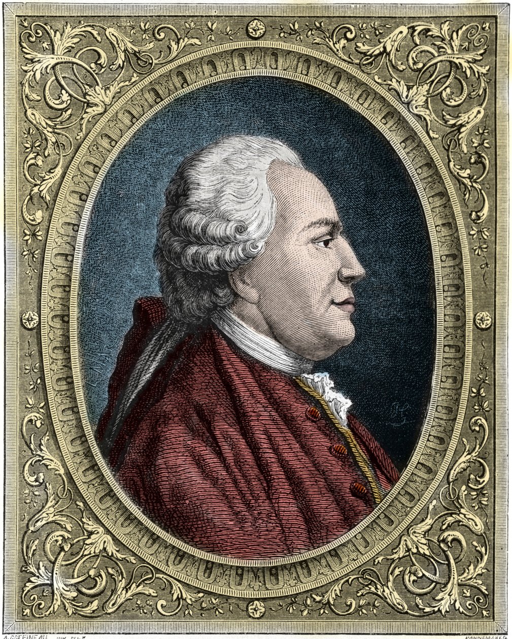 Franz-Anton Mesmer (1734-1815) 肖像 (Frederic Antoine Mesmer - Franz Anton Mesmer) 德国医生，动物磁学(mesmerism) 理论的创始人。 19 世纪的彩色雕刻。 作者 未知艺术家
