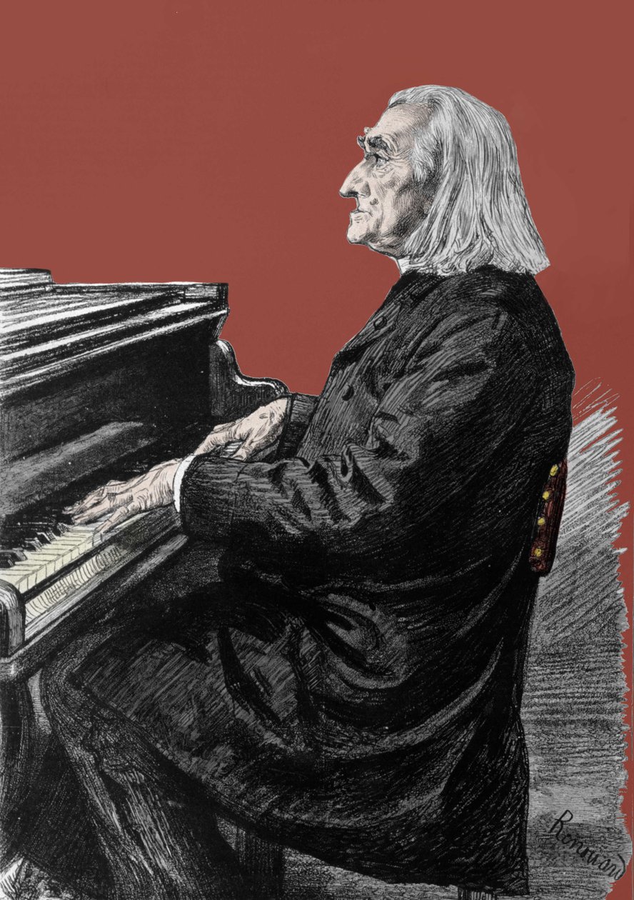 弗朗茨·李斯特 (1811-1886) 的肖像，匈牙利钢琴作曲家和钢琴家。 作者 未知艺术家