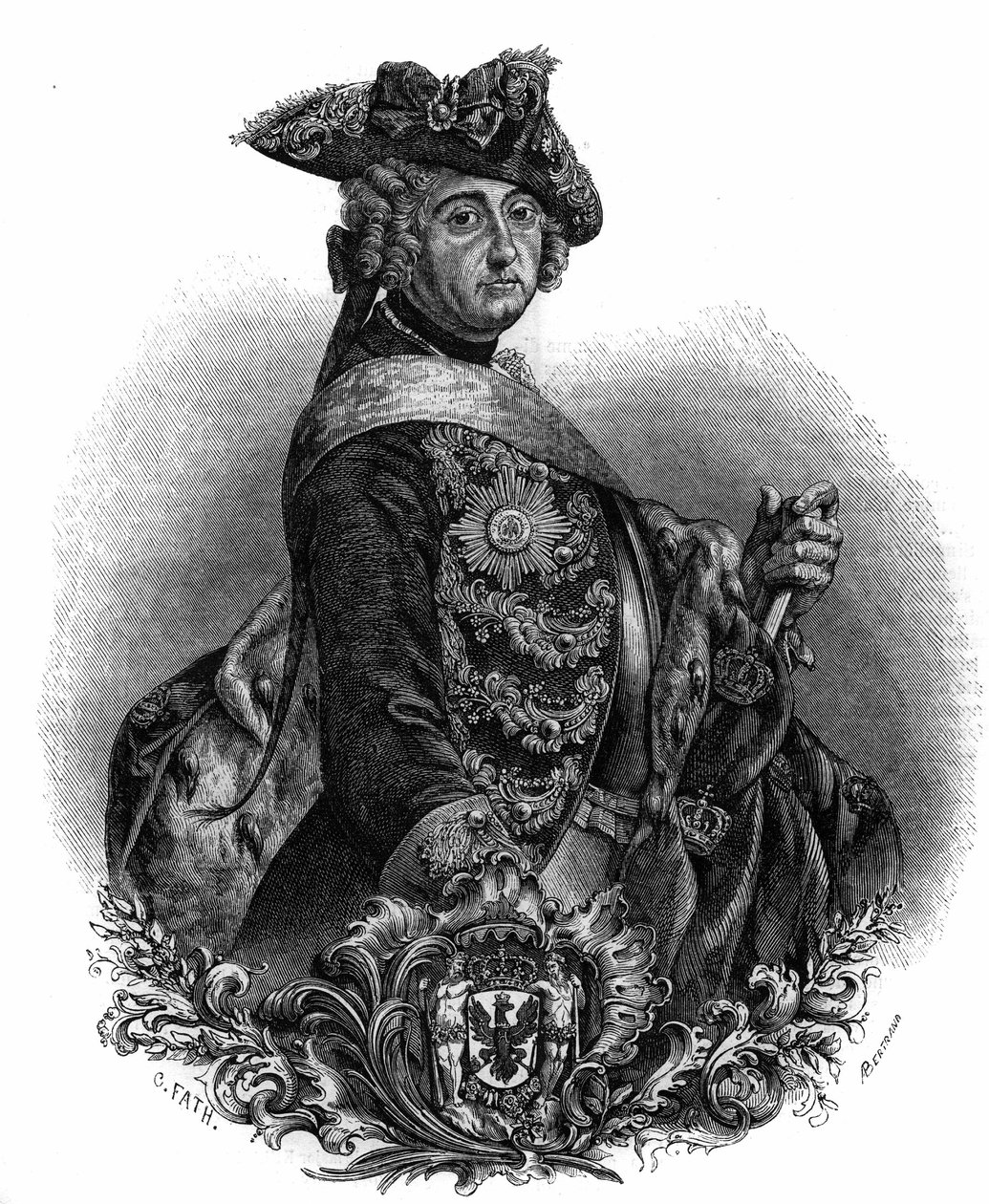 普鲁士国王弗雷德里克二世（1712-1786）的画像，被称为弗雷德里克大帝。 作者 未知艺术家