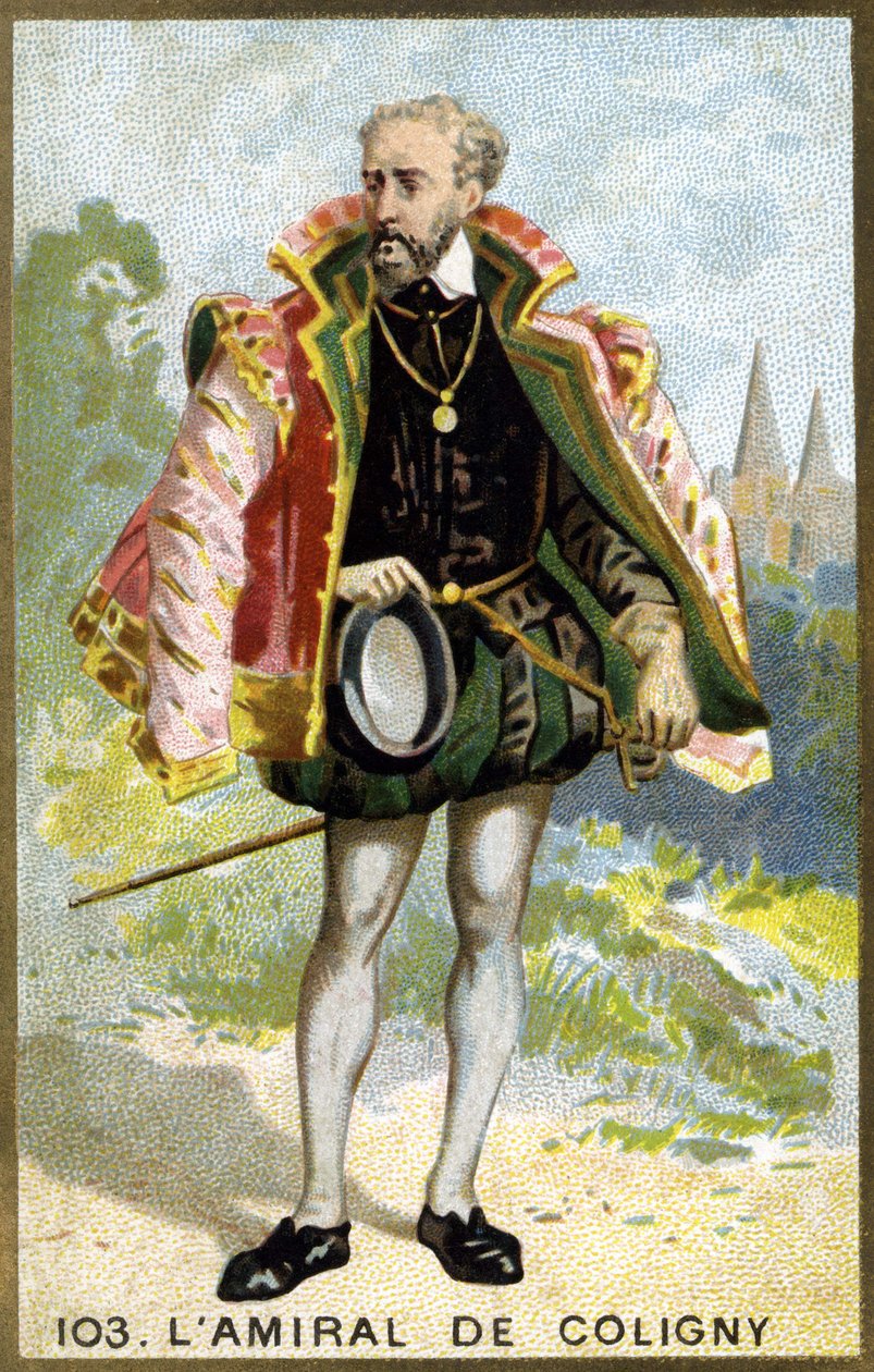 Gaspard de Châtillon，Sire de Coligny（1519 - 1572），法国海军上将的肖像。19世纪的彩色石版画。 作者 未知艺术家