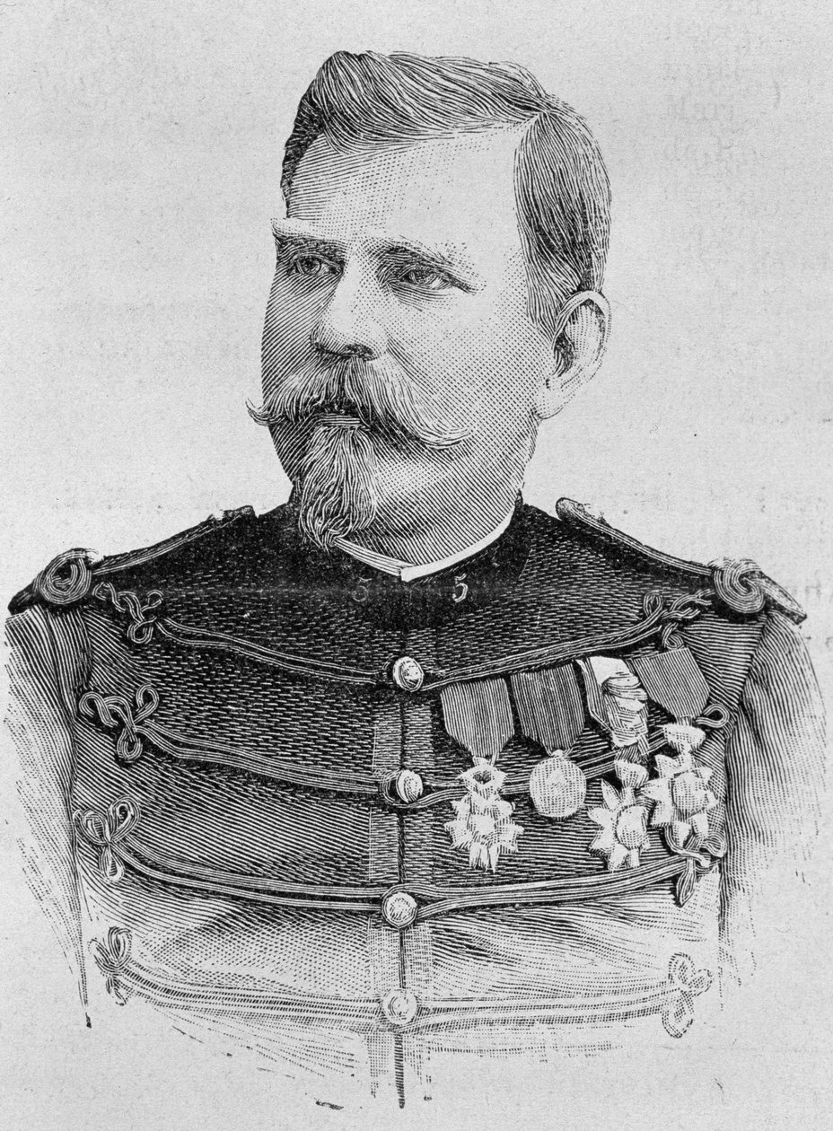 约瑟夫-若弗尔将军（1852 - 1931）的肖像。H.马丁的《法国历史》中19世纪末的雕版画。 作者 未知艺术家