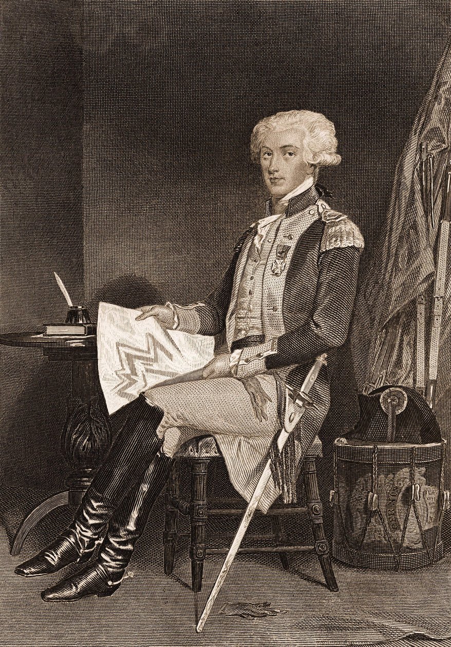 拉法耶特（Lafayette）将军的肖像（1757-1834）。 作者 未知艺术家