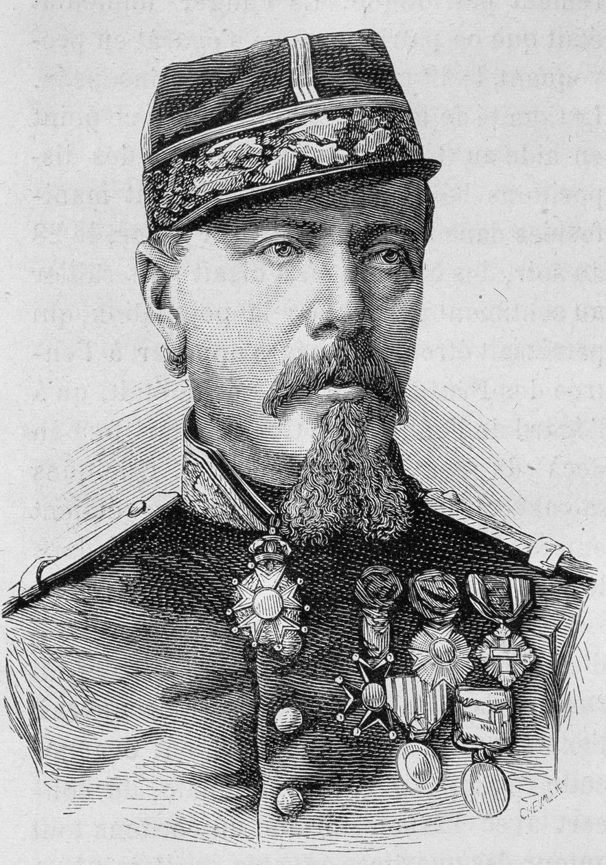 1871年被叛乱分子枪杀的莱孔特将军的肖像。H.马丁的《法国历史》中19世纪末的雕版画。 作者 未知艺术家