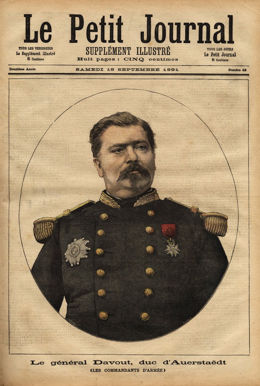 Leopold Davout 将军的肖像，奥尔施泰特公爵（1829-1904），法国军队参谋长，他参加了拿破仑三世（1808-1873）的普法战争（1870）灾难。 雕刻在“” Le petit journal”” 17/09/1891。 塞尔瓦的 c 作者 未知艺术家