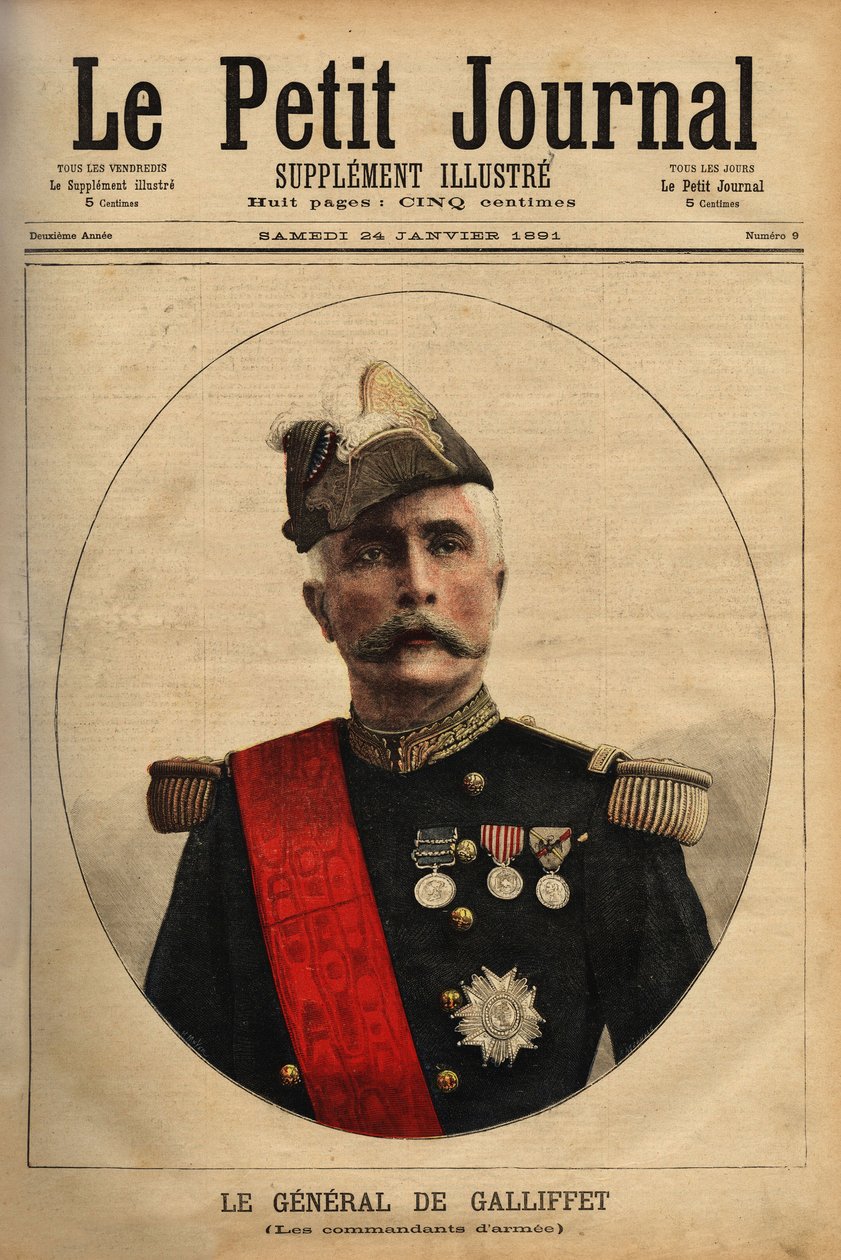 Gaston de Galliffet侯爵（1830-1909）的肖像，陆军司令，1879年共和国总统候选人，1899年战争部长。1891年1月24日在 "Le petit journal illustrious "上的版画。塞尔瓦的收藏。 作者 未知艺术家
