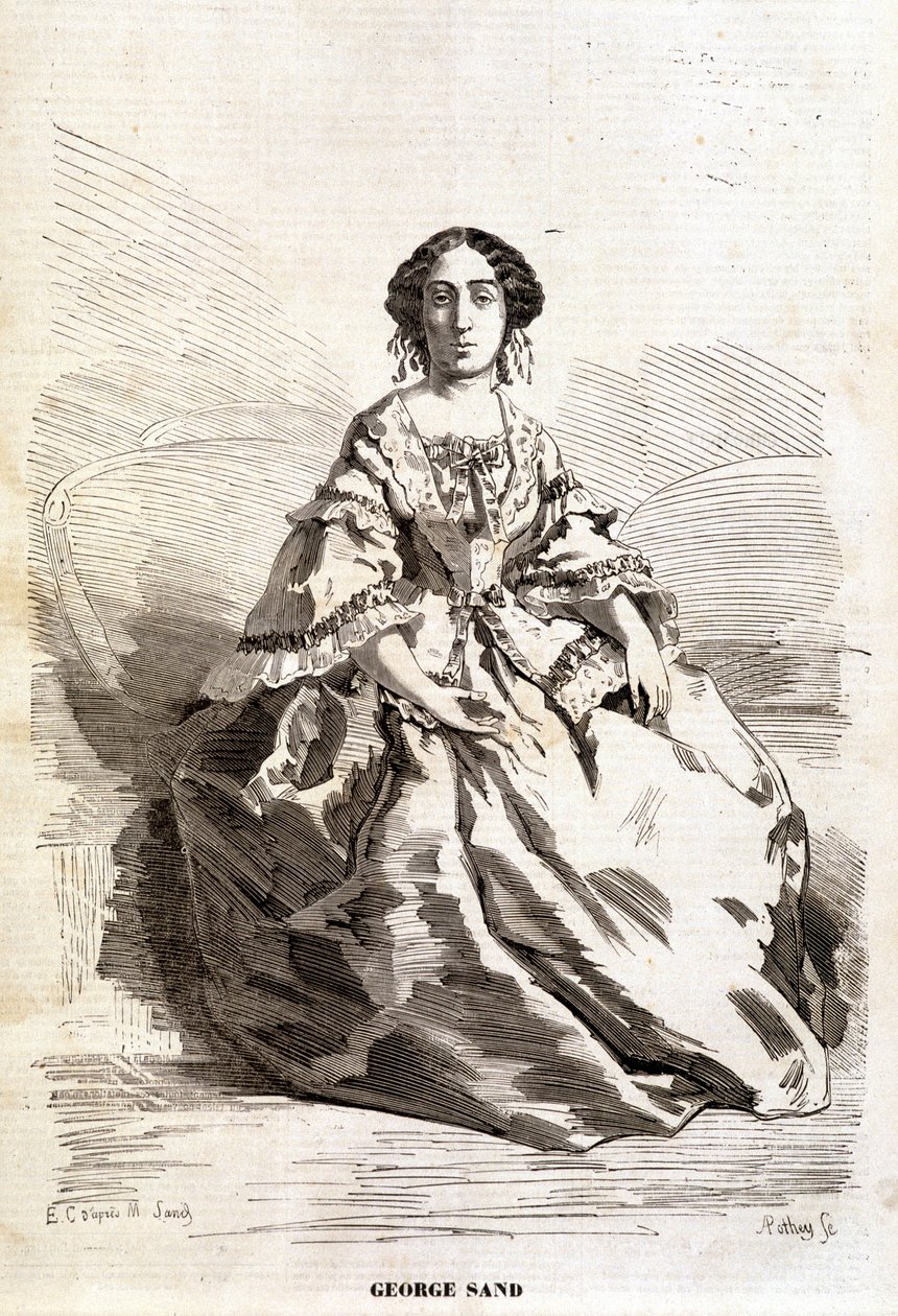 George Sand 肖像（Aurore Dupin，Baronne Dudevant）（1804-1876 年）。 作者 未知艺术家