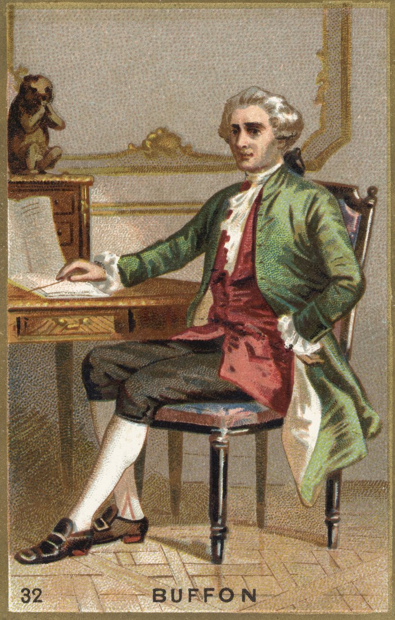 乔治-路易斯-勒克莱尔，布冯伯爵（1707 - 1788）的肖像，法国自然学家和作家。19世纪的彩色石版画。 作者 未知艺术家