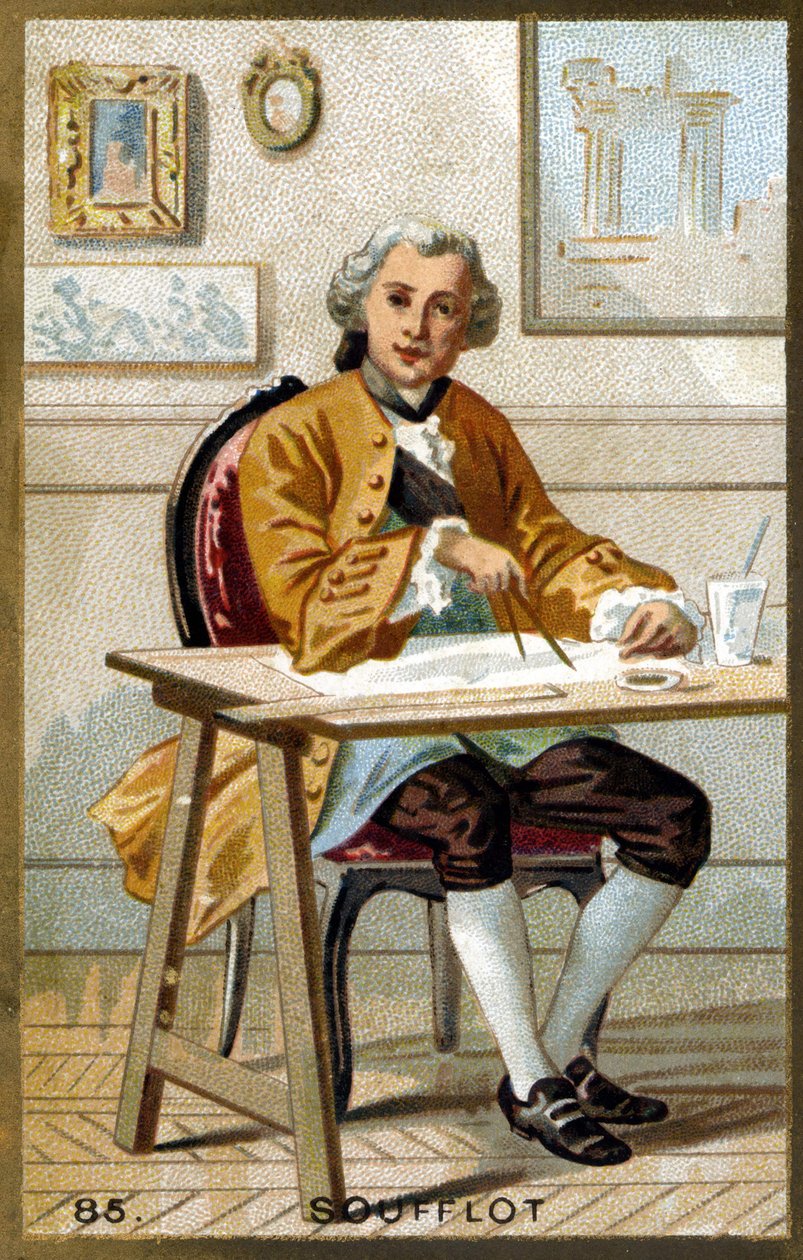 杰曼-苏弗洛（1713 - 1780）的肖像，法国建筑师。19世纪末的彩色石版画。 作者 未知艺术家