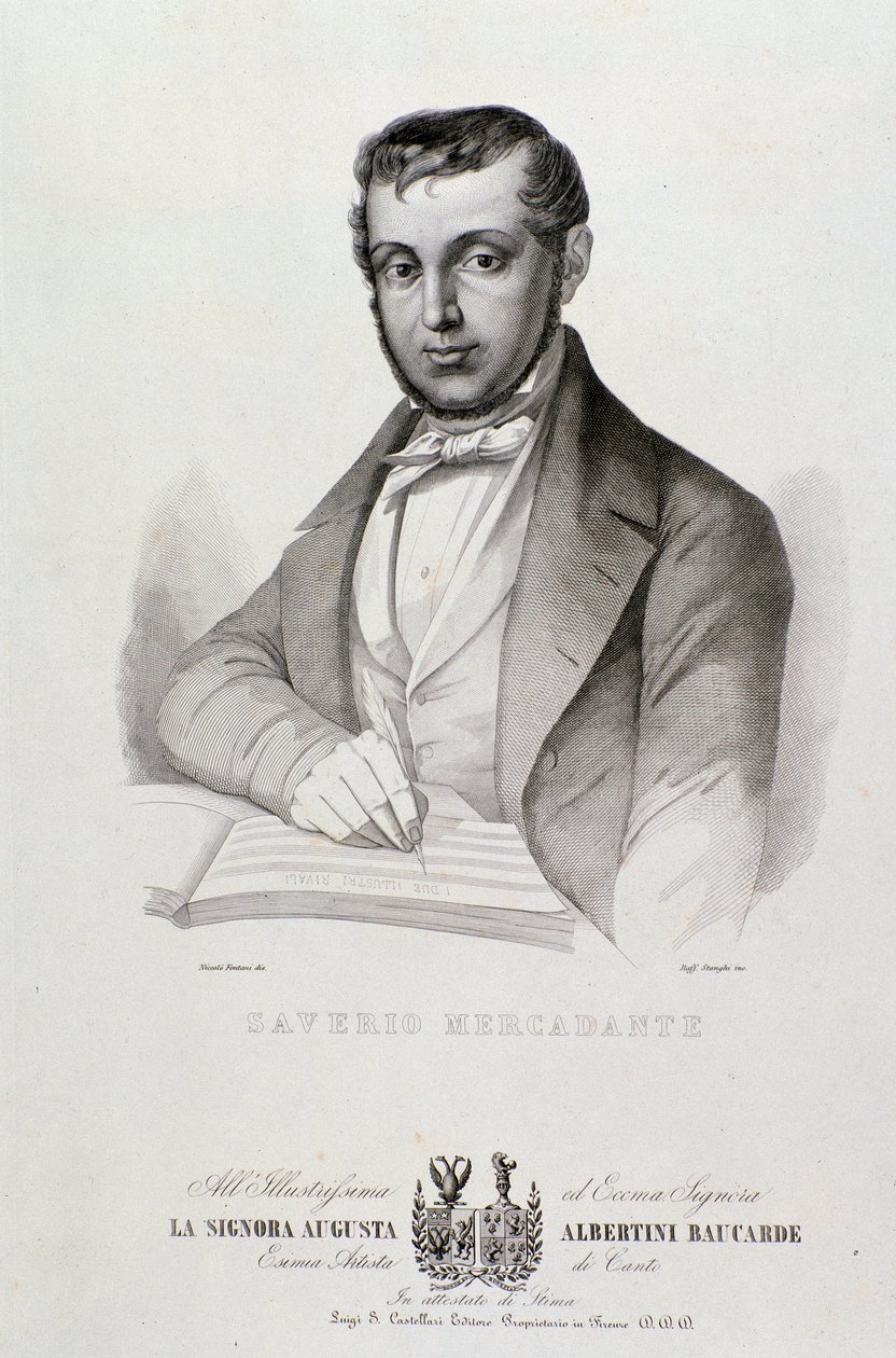 Giuseppe Saverio Mercadante (1795-1870) 的肖像，意大利作曲家石版画。 19 世纪。 博洛尼亚，市民音乐博物馆 作者 未知艺术家