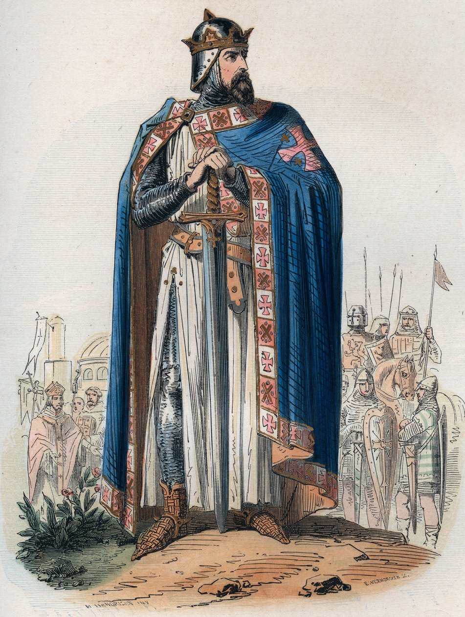 戈德弗伊（Godefroi）-德-布永（1061-1100）身着十字装的肖像。雕刻于1868年，载于西奥多-贾斯特（1818-1888）的《从原始时代到利奥波德一世统治末期的比利时历史》。私人收藏。 作者 未知艺术家