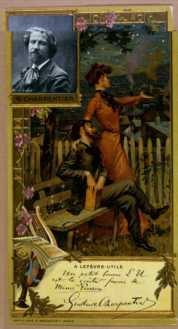 Gustave Charpentier 的肖像。 A Lefèvre Utilile 品牌的彩色石版画。 19世纪末。 作者 未知艺术家