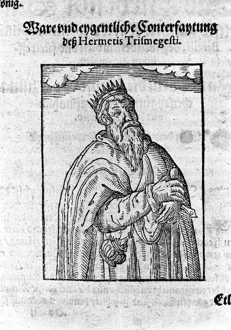 Portrait of Hermes Trimegiste (Trismegistus), astrologer. Engraving from “Alchimia Nova” by Giovanni Battista Birelli 作者 未知艺术家