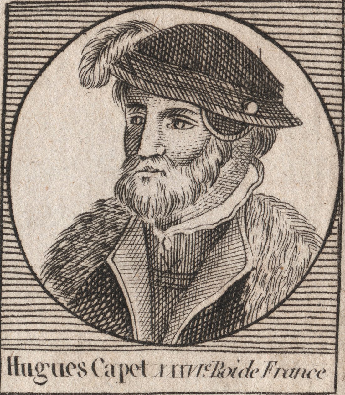 法国公爵Hugues I Capet（约941-996）的肖像--法国国王Hugues I Capet（约941-996）的肖像--雕刻自Charles Constant Le Tellier 1821年的《法国历史教学》。 作者 未知艺术家
