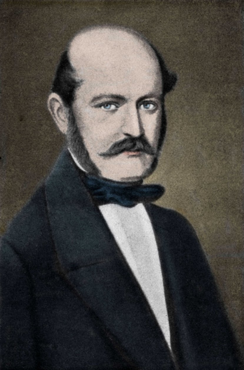 Ignaz Philip Semmelweis (Semmelweiss) 的肖像，匈牙利产科医生 (1818-1865)。 作者 未知艺术家