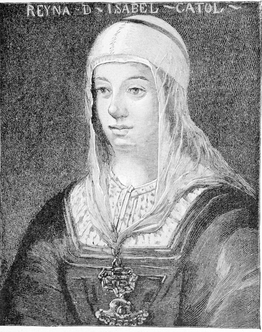 天主教伊莎贝拉一世 (1451 - 1504) 的肖像，卡斯蒂利亚女王。 作者 未知艺术家