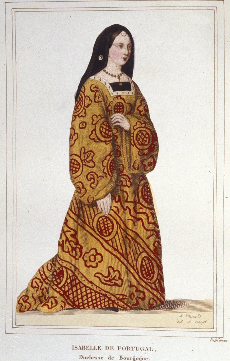葡萄牙伊莎贝拉 (1397-1472) 勃艮第公爵夫人的肖像，菲利普一世之妻。 1830 年的雕刻 作者 未知艺术家