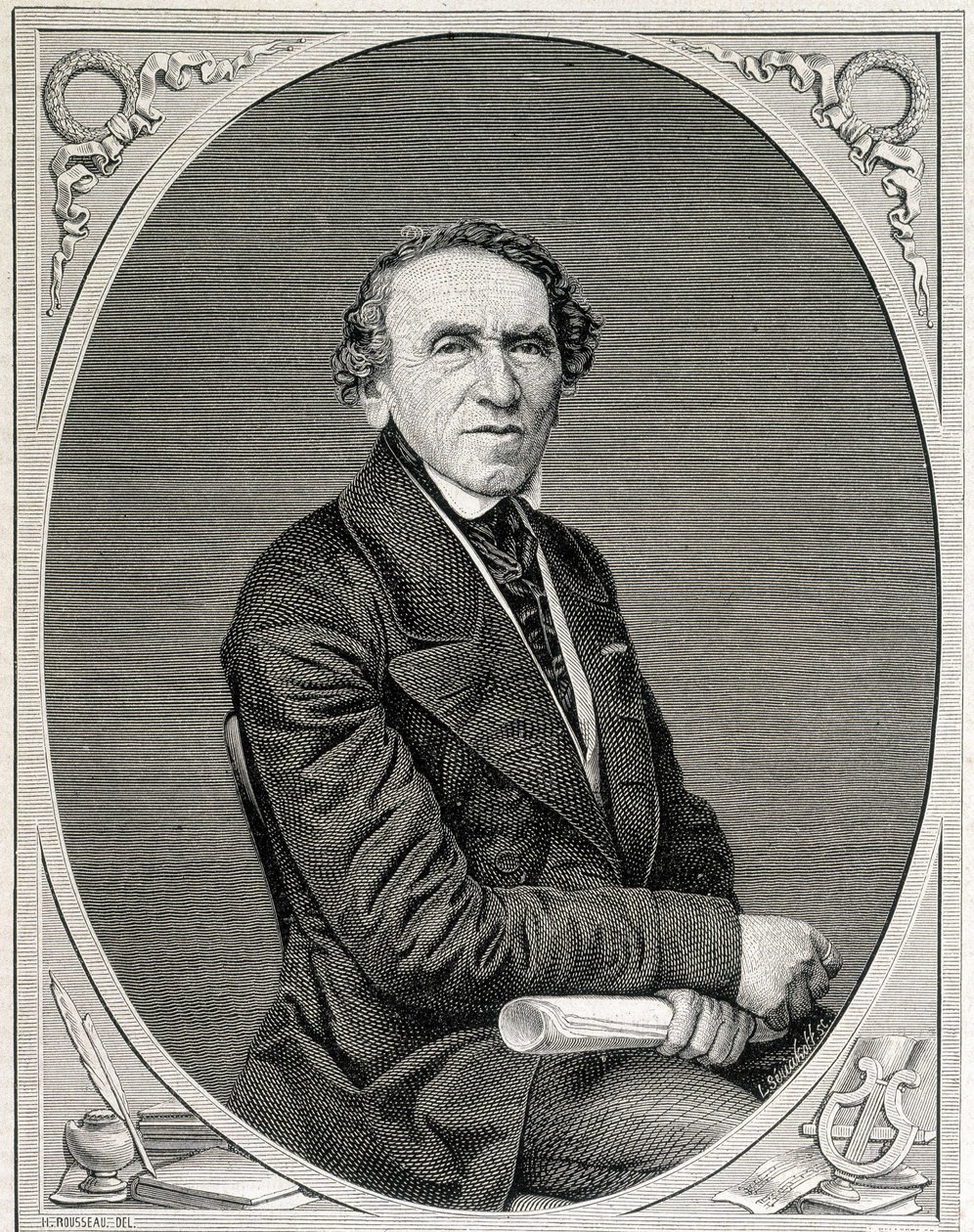 雅克布-利布曼-比尔的肖像，被称为贾科莫-梅耶贝尔（1791 - 1864），德国作曲家。雕版画 19世纪。 作者 未知艺术家