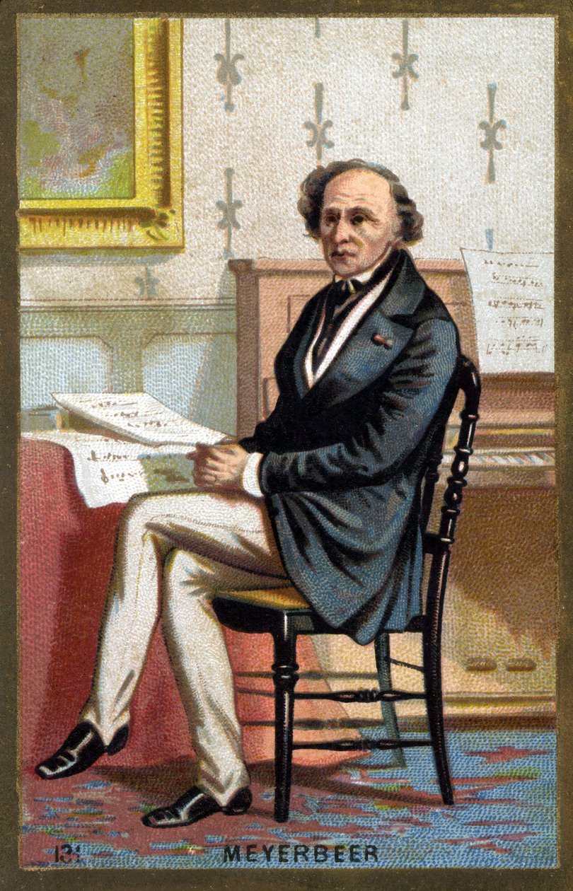 德国作曲家Jakob Liebmann Meyerbeer（1791-1864）的肖像。19世纪末的彩色石版画。 作者 未知艺术家