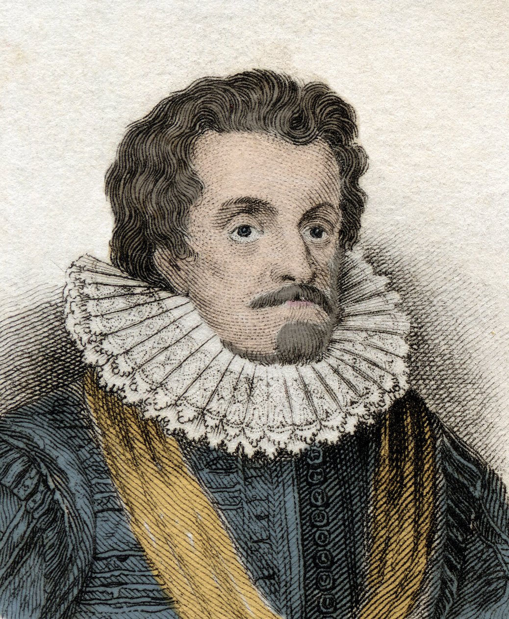 詹姆斯一世 (James 1st Stuart) (1566-1625) 的肖像，英格兰和爱尔兰国王（或詹姆斯六世（或詹姆斯六世），苏格兰国王） 19 世纪的雕刻。 作者 未知艺术家