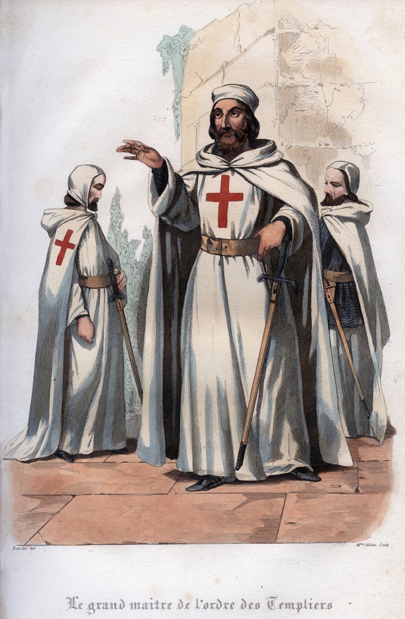 莫莱的詹姆斯（Jacques de Molay）（Molai）（1243-1314）的肖像，圣殿骑士团的大团长。雕刻于1842年的《教皇的历史》，作者是莫里斯-拉夏尔。私人收藏。 作者 未知艺术家