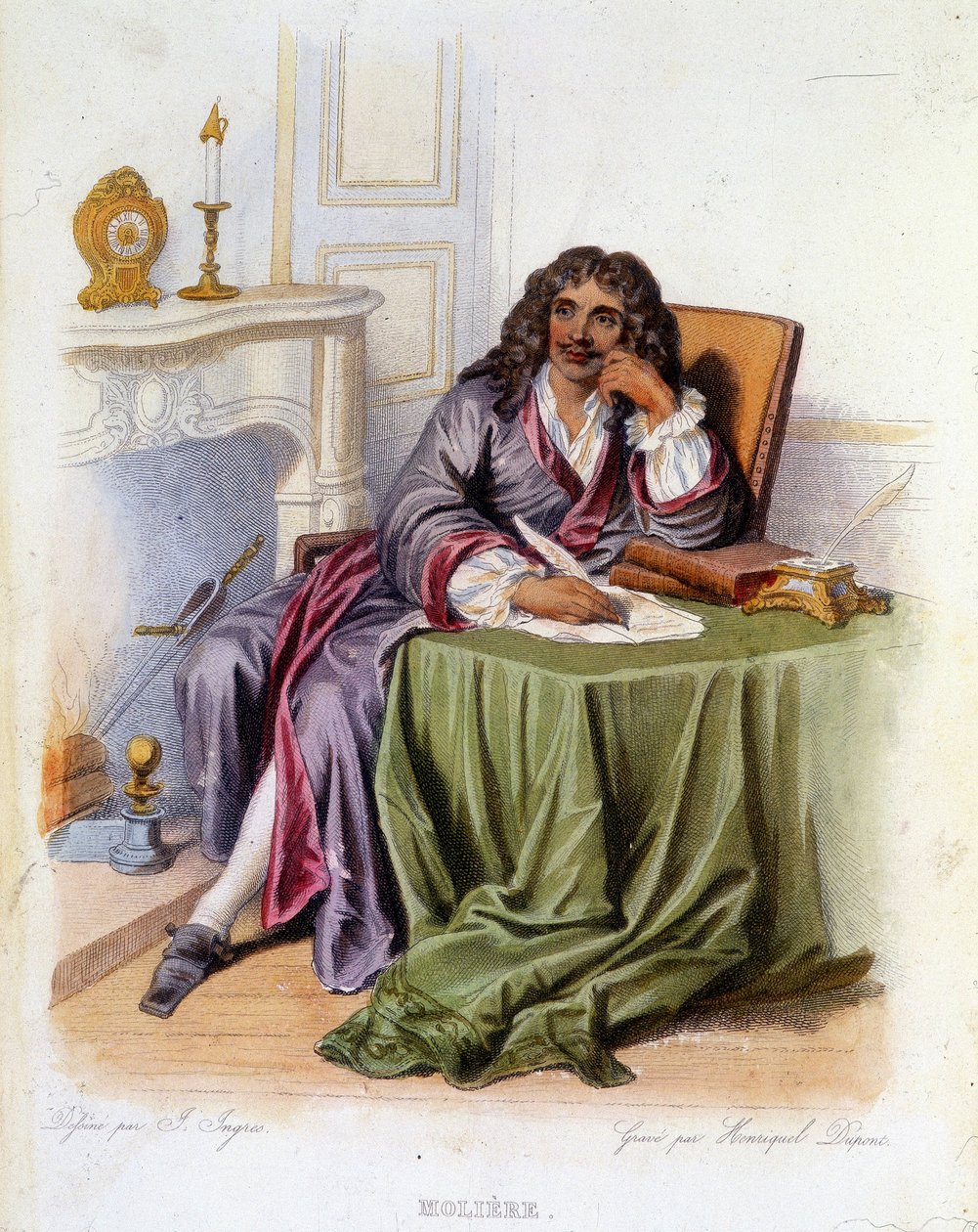 法国剧作家和演员Jean-Baptiste Poquelin dit Molière（1622-1673）的肖像--载于《Le Plutarque francais》，Ed.梅内谢 作者 未知艺术家