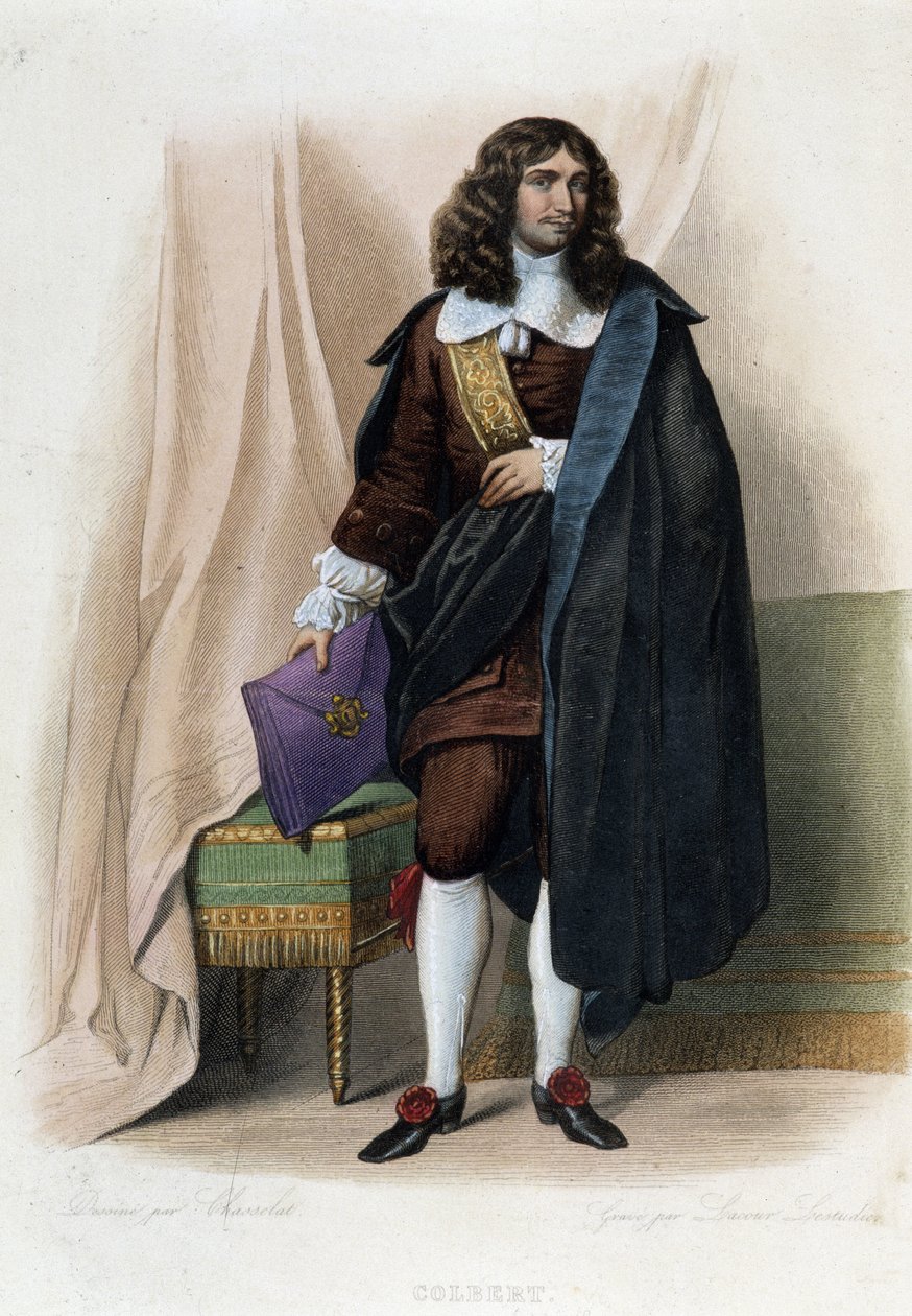 让-巴蒂斯特（Jean-Baptiste）-科尔贝尔（1619-1683）的肖像，法国政治家（1619-1683）--在 "Le Plutarque francais "中，由Mennechet拍摄 作者 未知艺术家