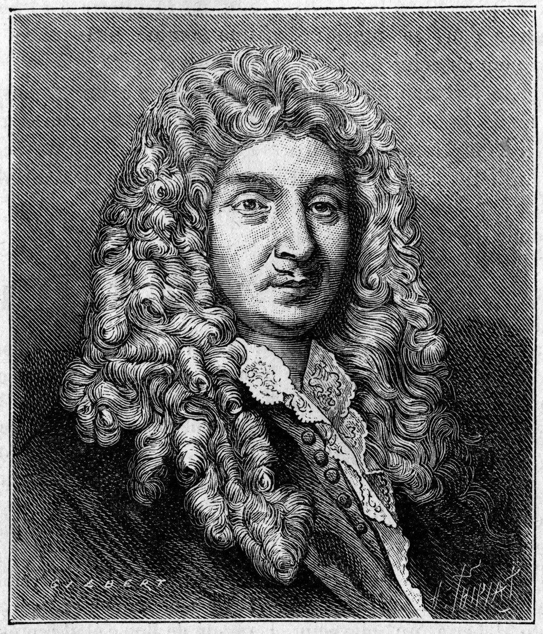 让-巴蒂斯特-卢利（Giovanni Battista Lulli）（1632-1687）的肖像，意大利裔法国作曲家。摘自一个时期的雕版画。雕刻于1887年5月7日的《自然：科学与艺术和工业应用杂志》。 作者 未知艺术家
