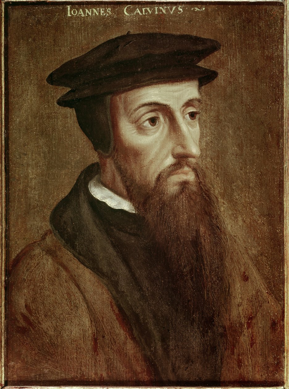 让-加尔文(Jean Cauvin)的肖像 法国改革家和作家(1509-1564) 匿名画作。1550.鹿特丹。博伊曼斯-范布宁根博物馆--新教改革时期法国作家、神学家和牧师约翰-加尔文（让-考文）的肖像（1 作者 未知艺术家