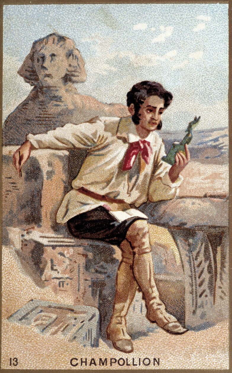 让-弗朗索瓦（Jean-Francois）-尚博里昂（1790 - 1832）法国埃及学家的肖像。19世纪的彩色石版画。 作者 未知艺术家