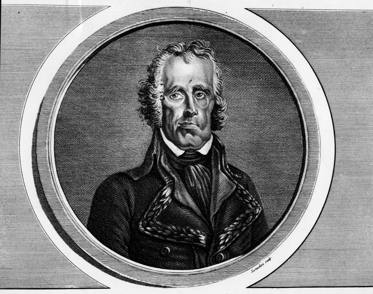 让-尼古拉-胡沙尔（1738-1793）的肖像，法国将军。雕刻于 "法国革命历史画作全集，共三卷"。1804. 作者 未知艺术家
