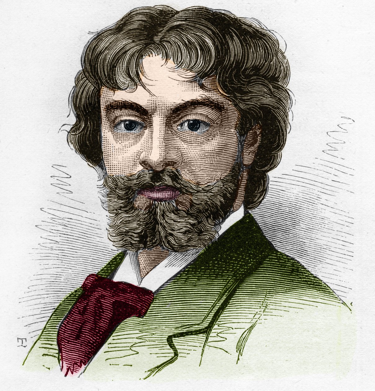 Jean Sully Mounet dit Mounet-Sully（Mounet Sully）（1841-1916）的肖像，法国喜剧演员，法兰西喜剧院的成员。1879年8月16日《世界画报》第1168期上的版画。 作者 未知艺术家