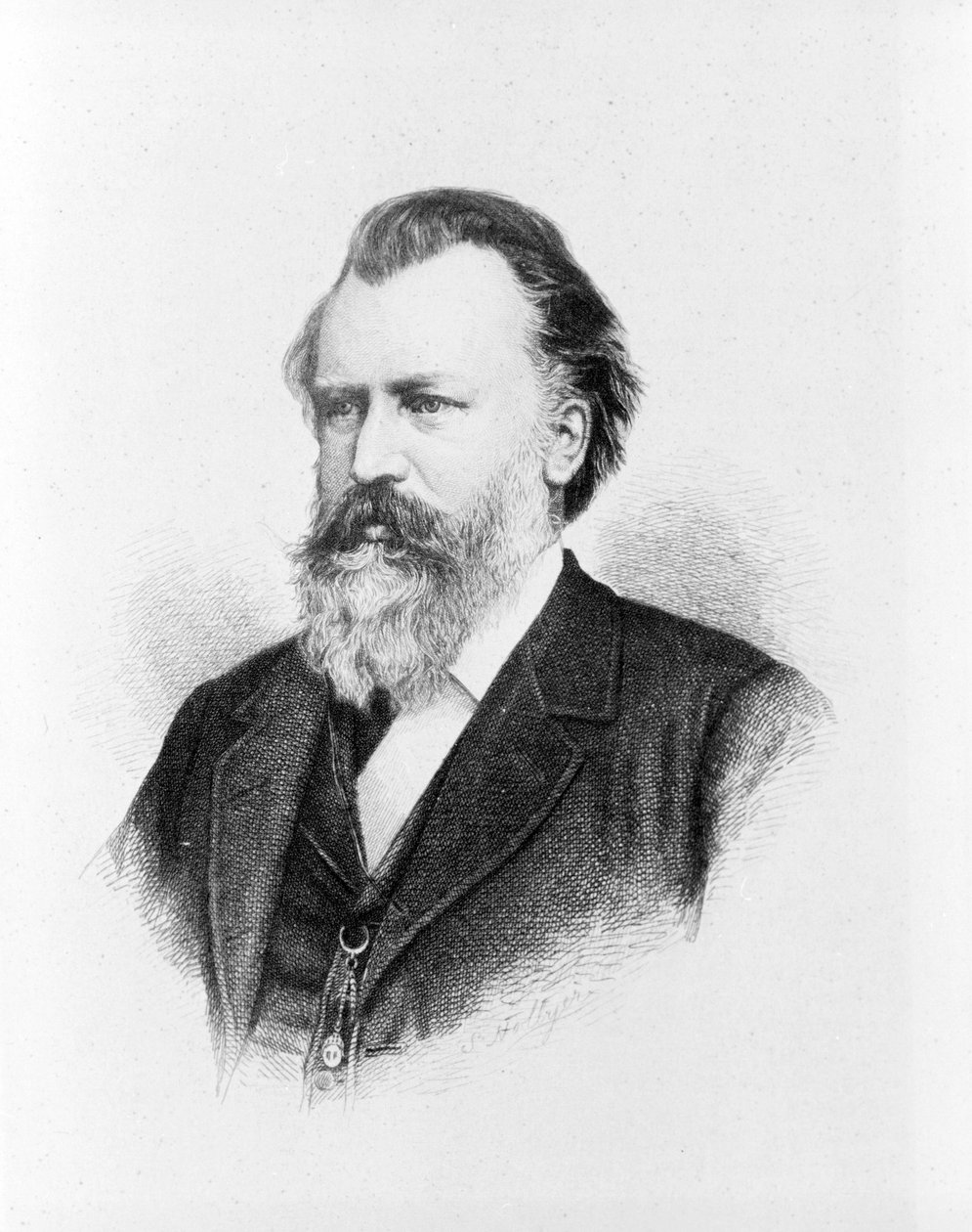 约翰内斯·勃拉姆斯 (1833 - 1897) 的肖像。 作者 未知艺术家