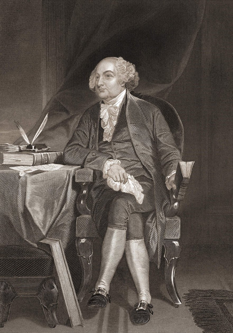 约翰-亚当斯（1735-1826）的肖像，美国政治家和美国第二任总统。19世纪的雕版画 作者 未知艺术家