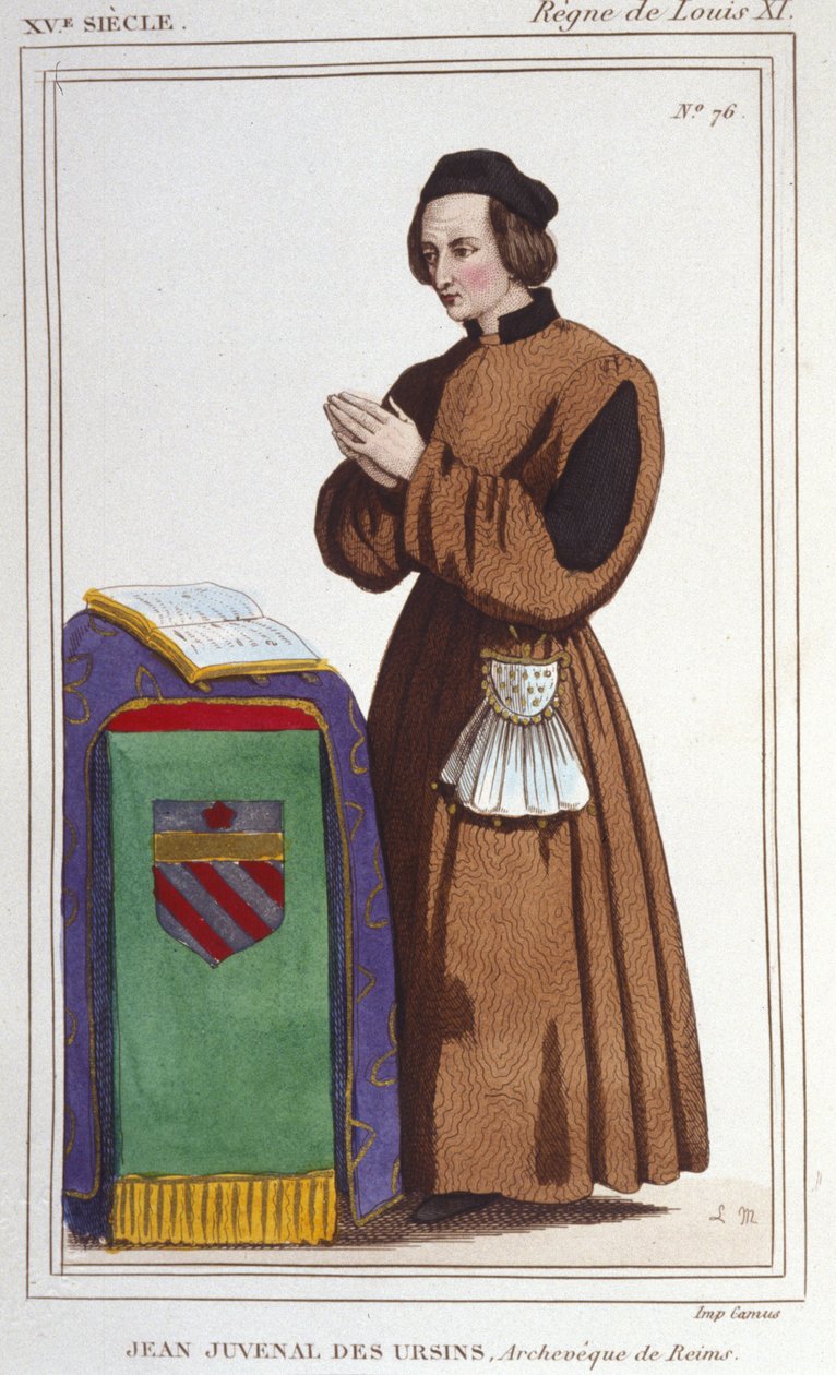 John Juvenal des Ursins 的肖像：来自他的真名 Jouvenel。 生于1388年（巴黎），卒于1473年（兰斯，马恩），享年85岁。他受益于以下收入来源：博韦主教、兰斯大主教、拉昂主教、神职人员、律师 作者 未知艺术家
