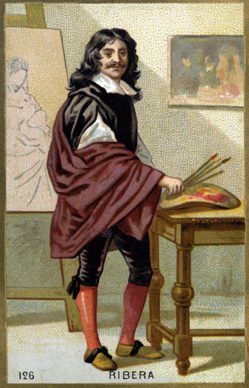 西班牙画家和雕刻家何塞-德-里贝拉（Jose de Ribera dit il Spagnoletto）（1591-1652）的肖像 - 19世纪的彩色石版画 作者 未知艺术家