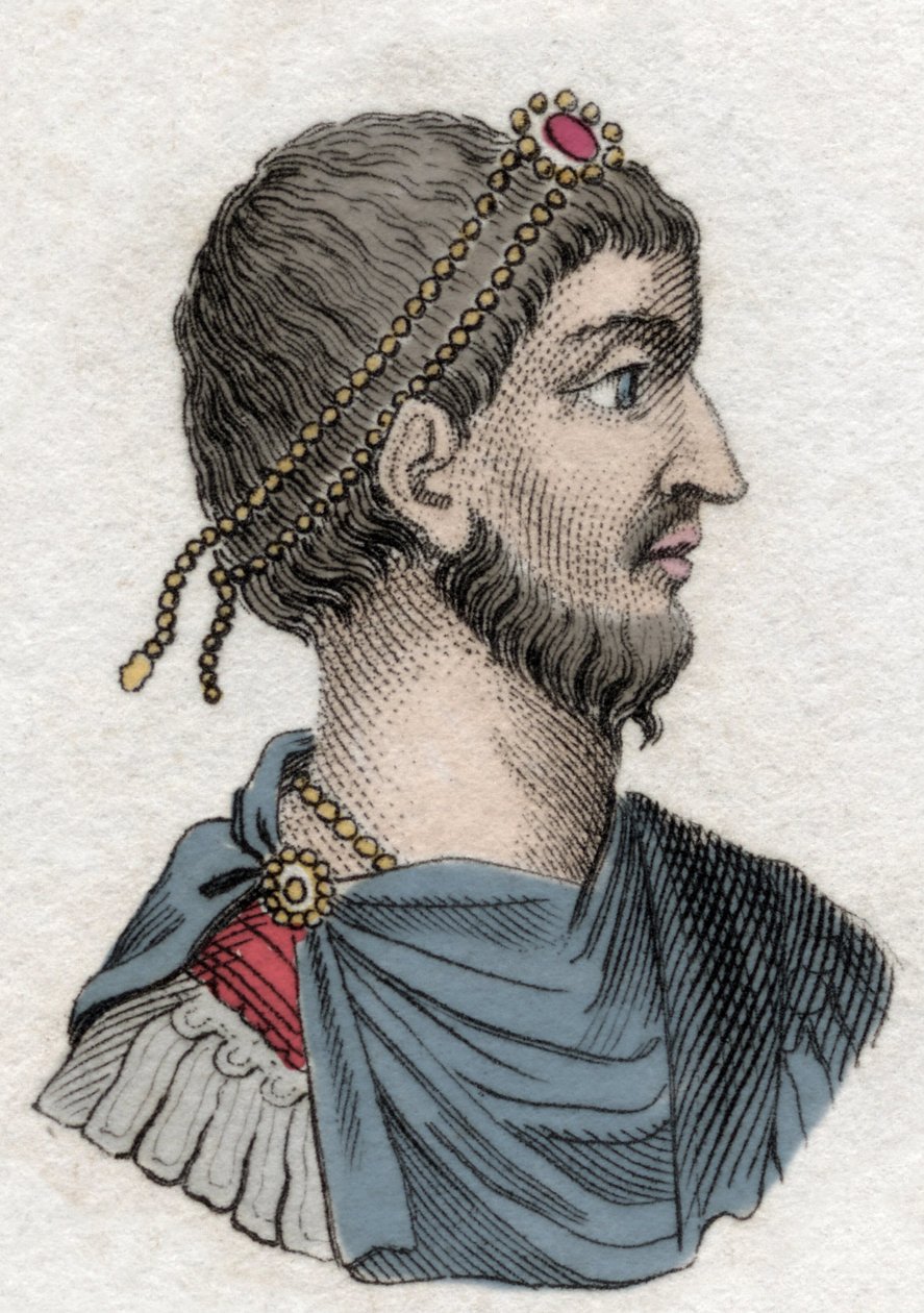 叛教者朱利安 (Flavius Claudius Julianus (331-363)，罗马皇帝的肖像。19 世纪的雕刻。 作者 未知艺术家