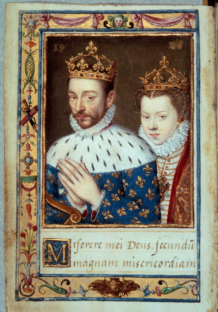 Portrait of King Charles IX (1550-1574) and Elizabeth of Austria (1554-1592) Queen of France Manuscript page of the “Book of Hours by Catherine de Medicis” (Caterina de Medici) 16th century Paris, B.N. 作者 未知艺术家