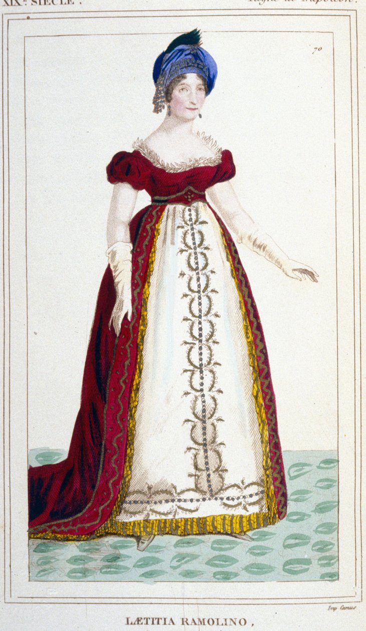 拿破仑一世的母亲莱蒂西亚-波拿巴（Letizia Maria Ramolino）（1750-1836）的肖像，19世纪的版画 作者 未知艺术家