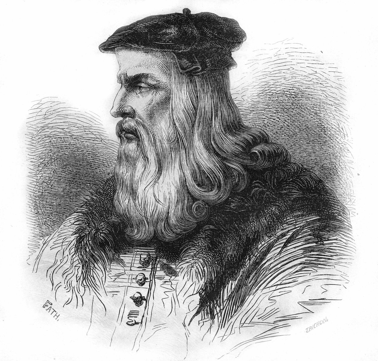 达芬奇（Leonardo da Vinci）的肖像（1452 - 1519）。 作者 未知艺术家