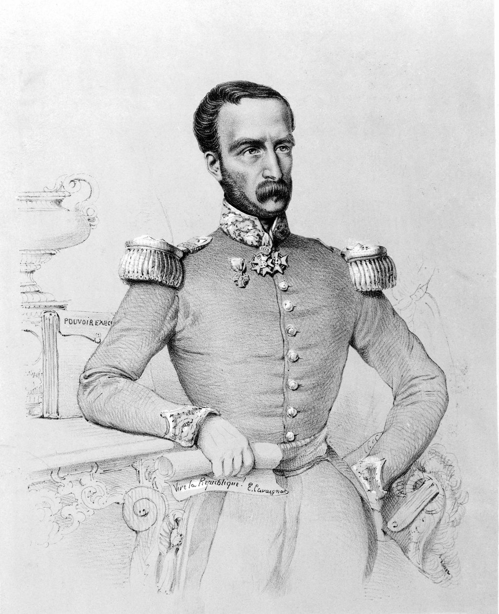 路易斯-欧仁-卡瓦尼亚克（1802 - 1857）的肖像，法国将军和政治家。雕版印刷品，1848年。 作者 未知艺术家