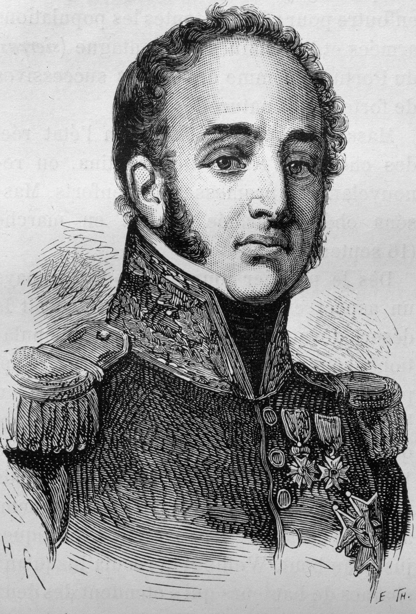 路易-加布里埃尔（Louis-Gabriel）-苏克特（1770-1826）的画像。19世纪末的雕版画，载于H.马丁的《法国史》。 作者 未知艺术家