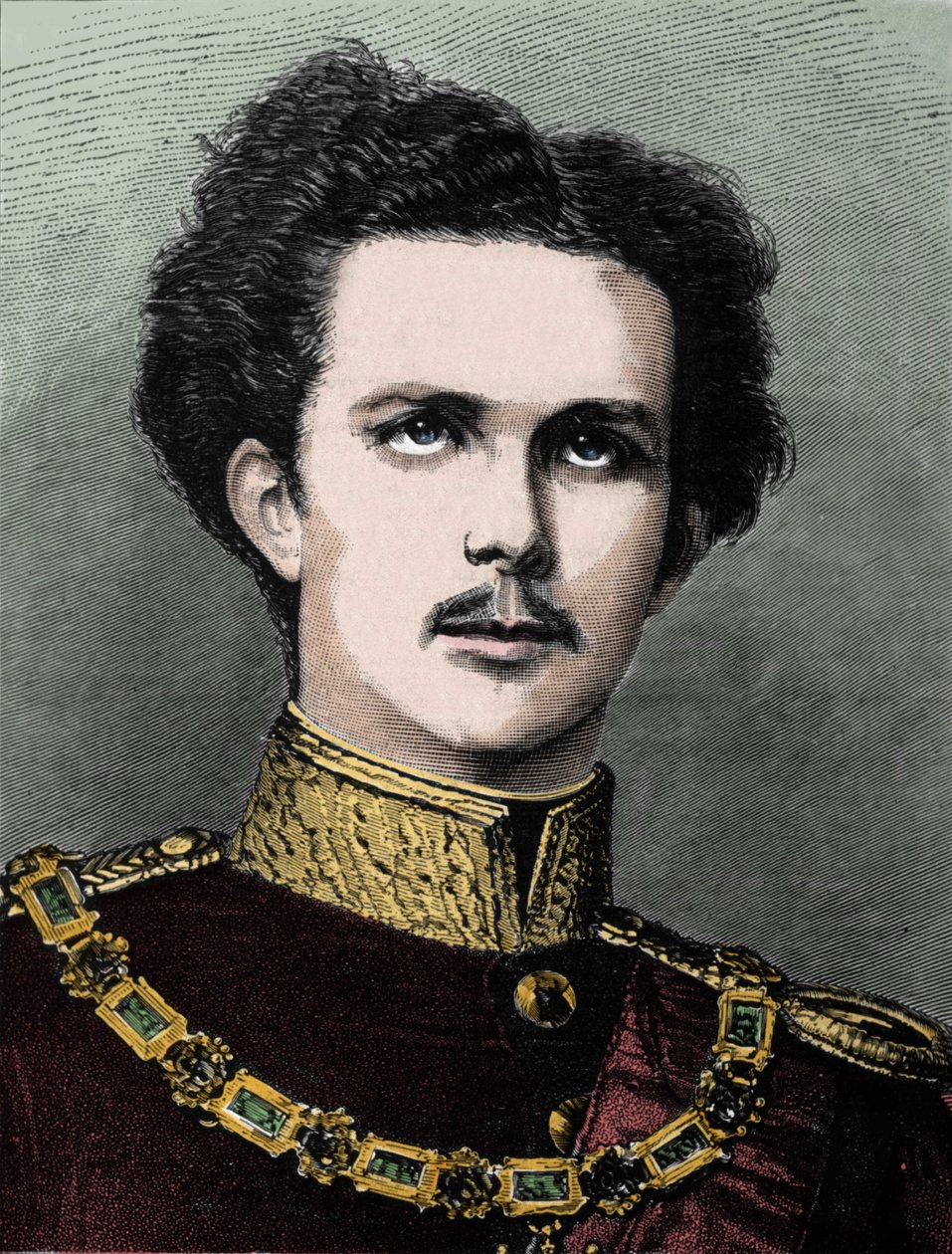 巴维埃的路易二世 (Ludwig II Von Bayern) 或路德维希·奥托·弗雷德里克·威廉·冯·维特尔斯巴赫 (Ludwig Otto Frederik Wilhelm von Wittelsbach，1845-1886 年) 巴伐利亚王子，1864 年至 1886 年任巴维埃国王。 作者 未知艺术家