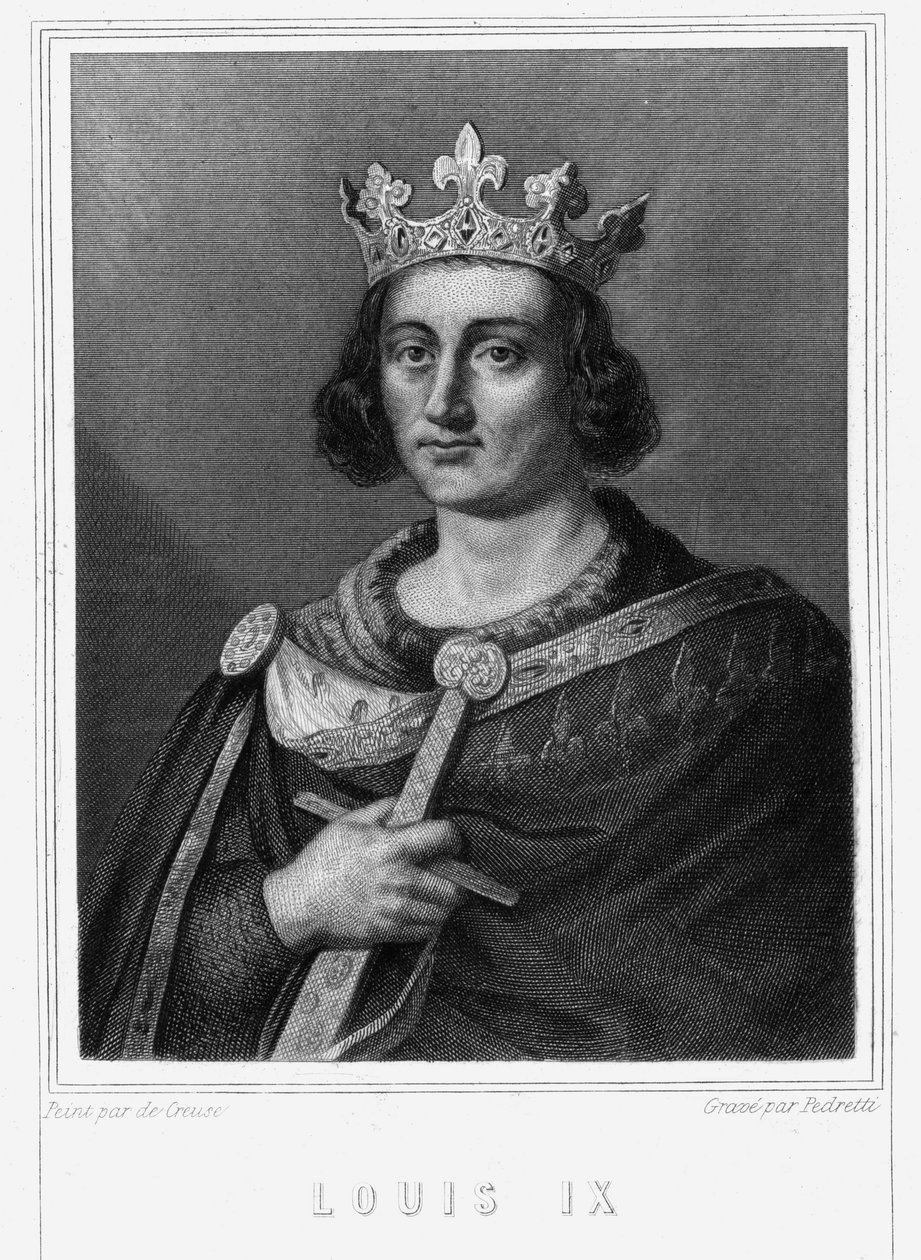 法国国王路易九世或圣路易（1214-1270）的肖像--载于拉瓦雷的《法国历史》，雕刻，有日期。 作者 未知艺术家