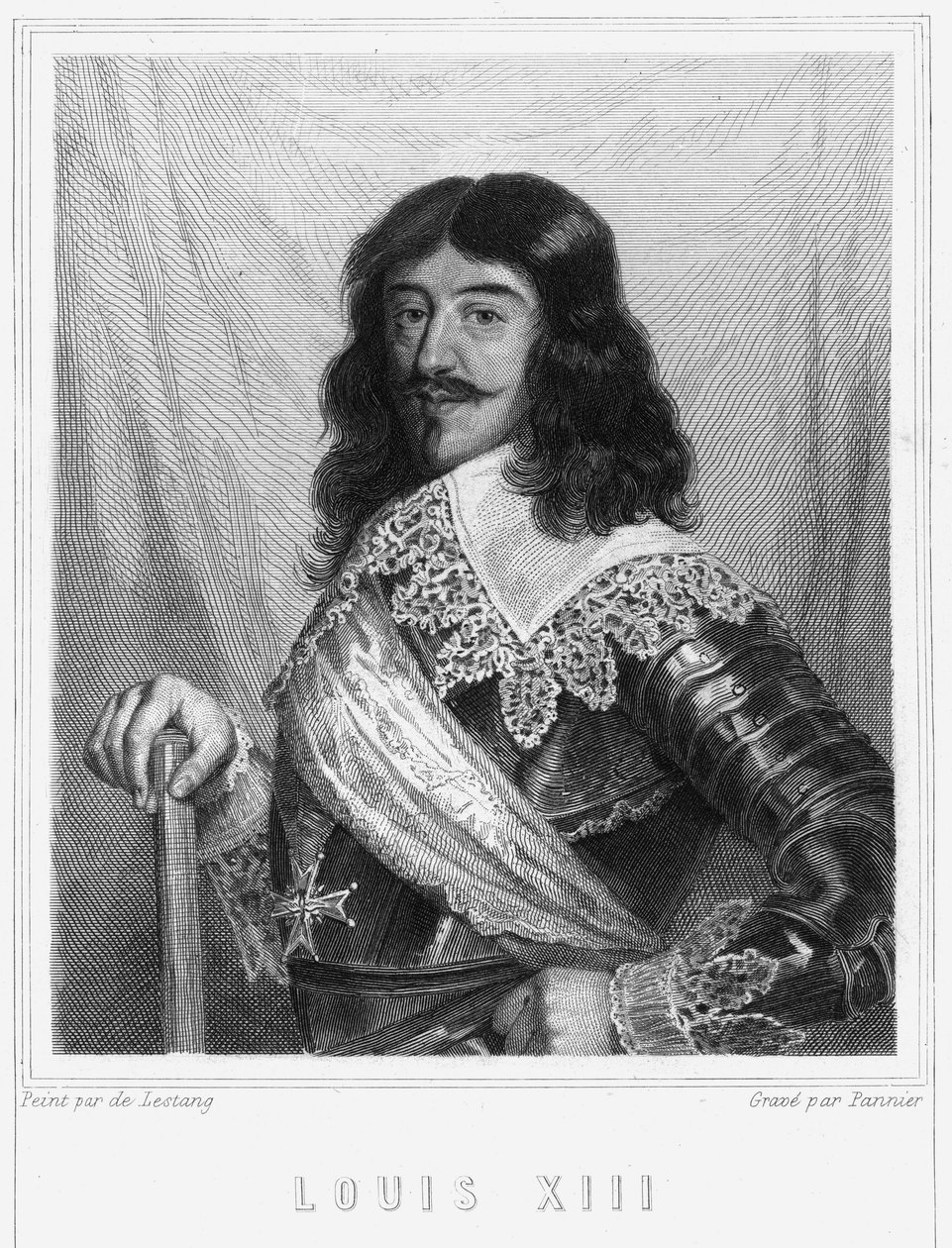 法国国王路易十三（1601-1643）的肖像--载于拉瓦雷的《法国历史》，雕刻，有日期。 作者 未知艺术家