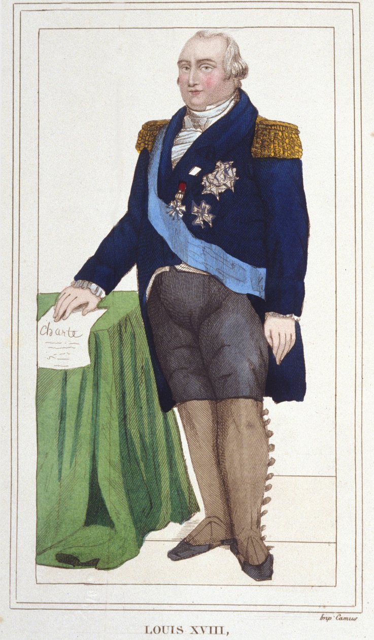 路易十八 (1755 - 1824) 肖像，法国国王 1830 年版画。 作者 未知艺术家